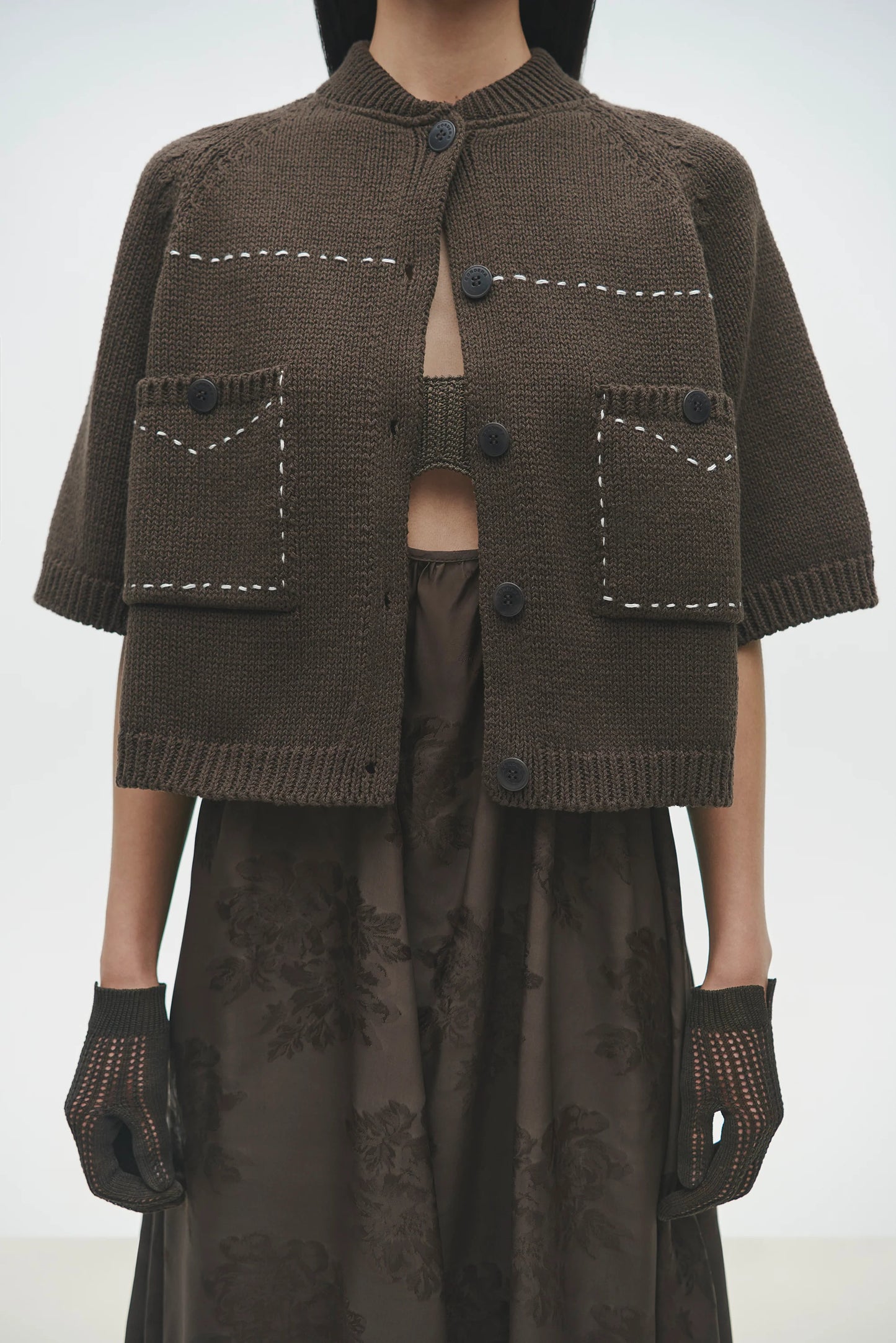 COTTON STITCHED TOP BROWN