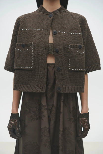 COTTON STITCHED TOP BROWN