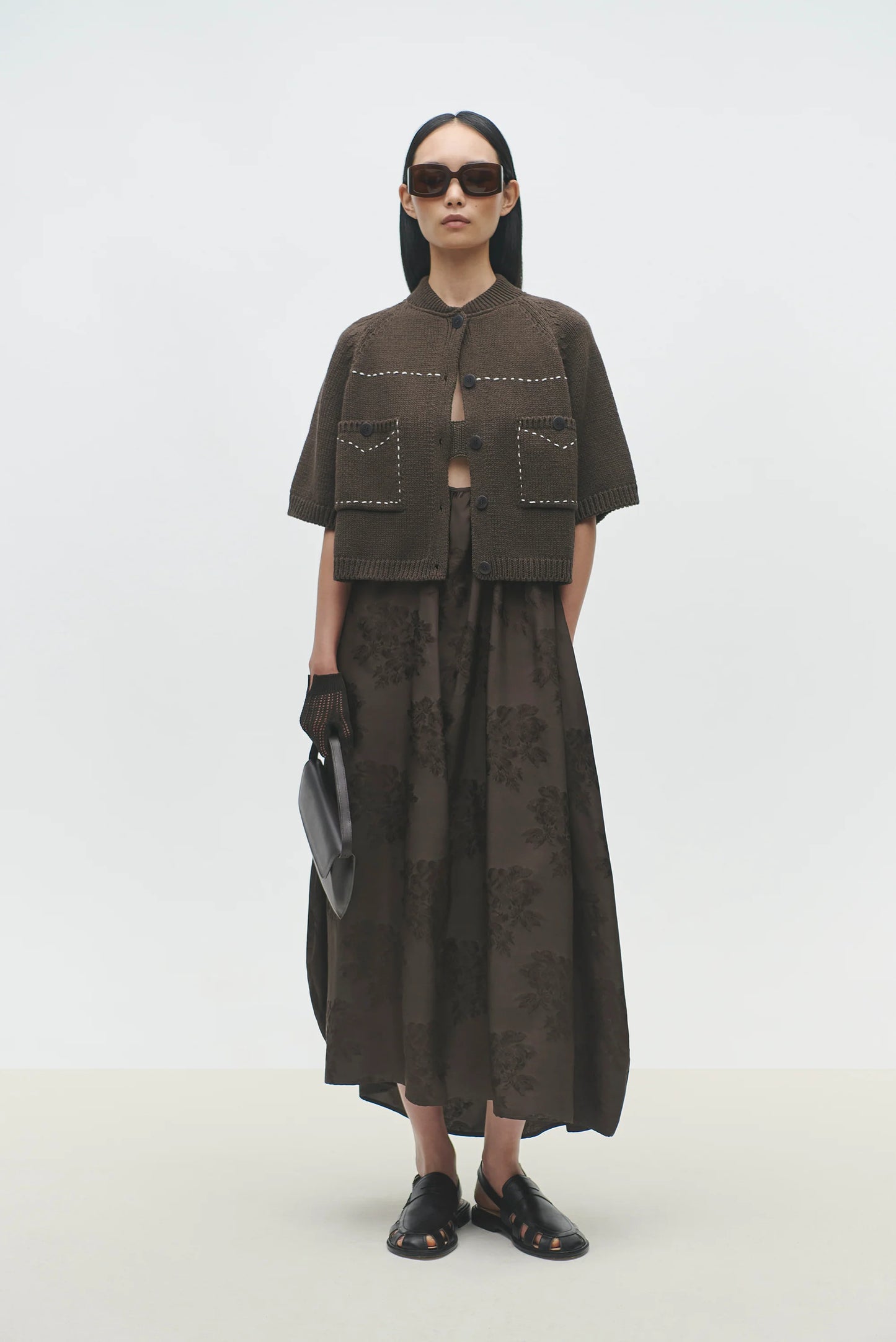 COTTON STITCHED TOP BROWN