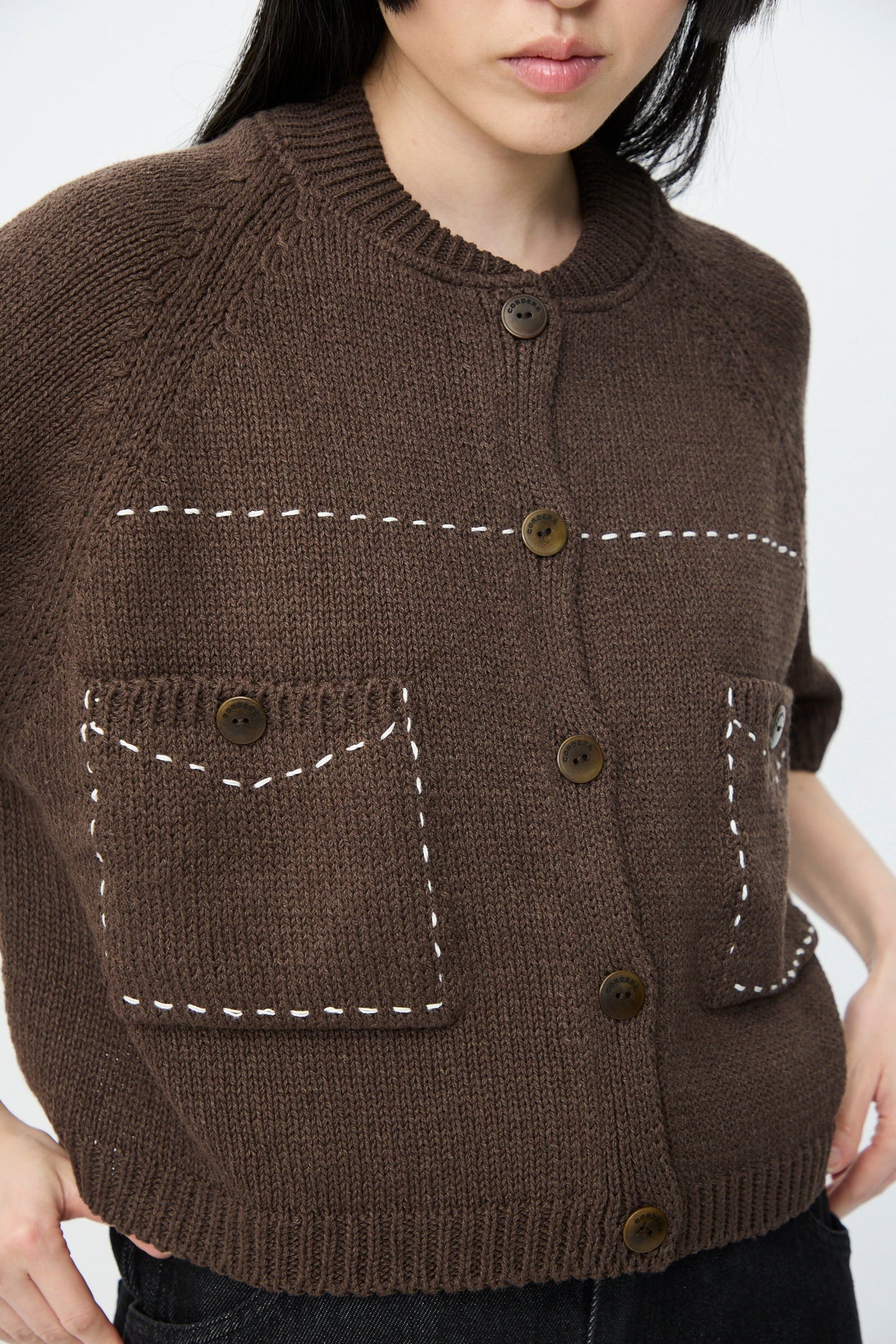 COTTON STITCHED TOP BROWN