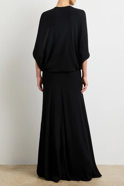 THE JILLIAN DEEP V CAPE DRESS W/ ELASTIC WAISTBAND