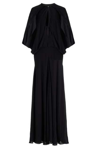 THE JILLIAN DEEP V CAPE DRESS W/ ELASTIC WAISTBAND