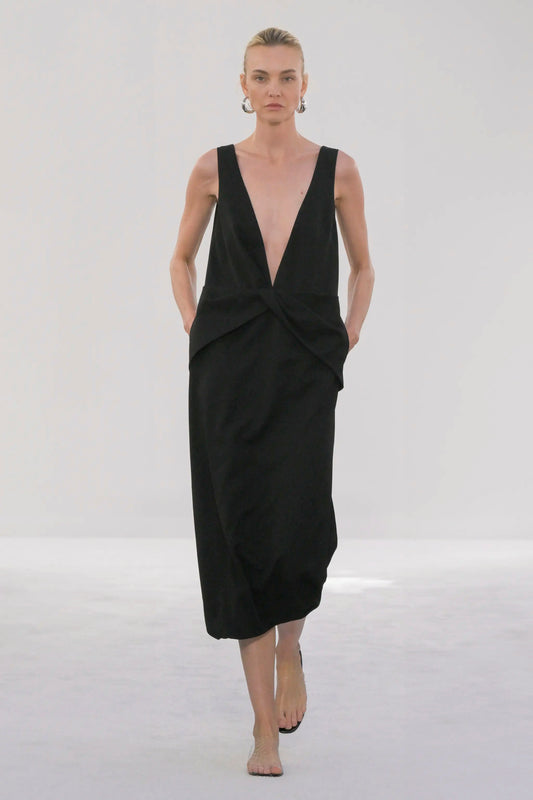 THE SANTHA DEEP V SLVLS DRESS W/ TWIST DRAPED WAIS