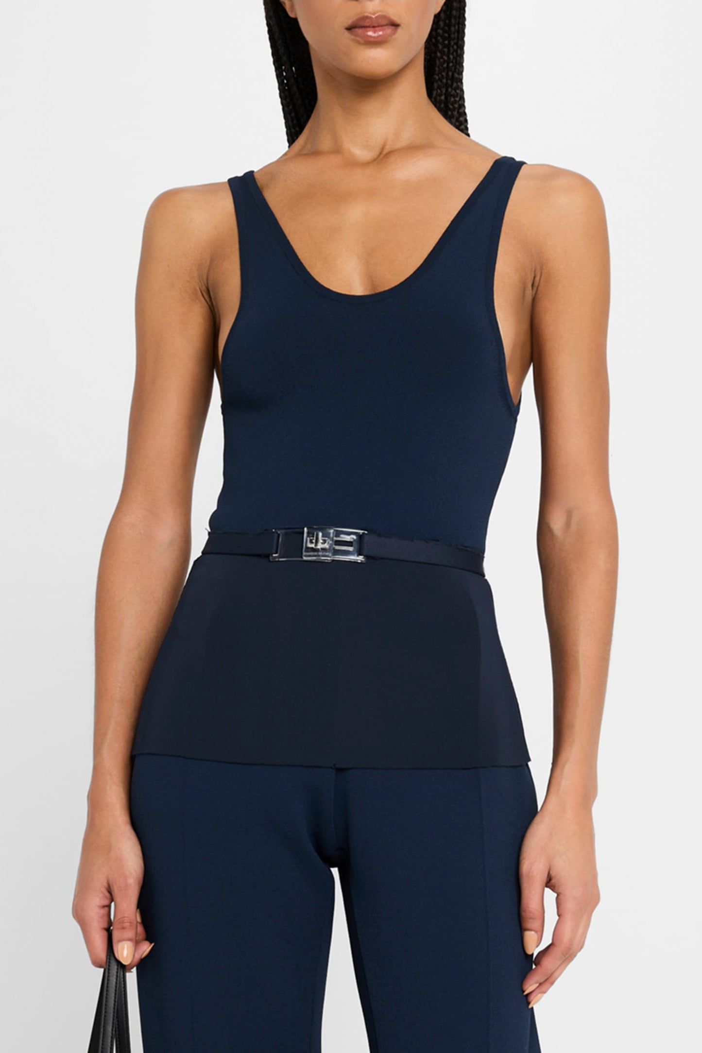 THE JULIA SCOOP NECK KNIT TANK W/ TURNLOCK BELT