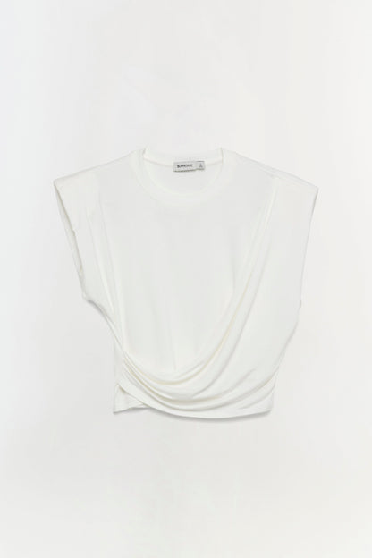 ESTELLE CLEAN STRETCH JERSEY WRAP FRONT CROP T SHIRT