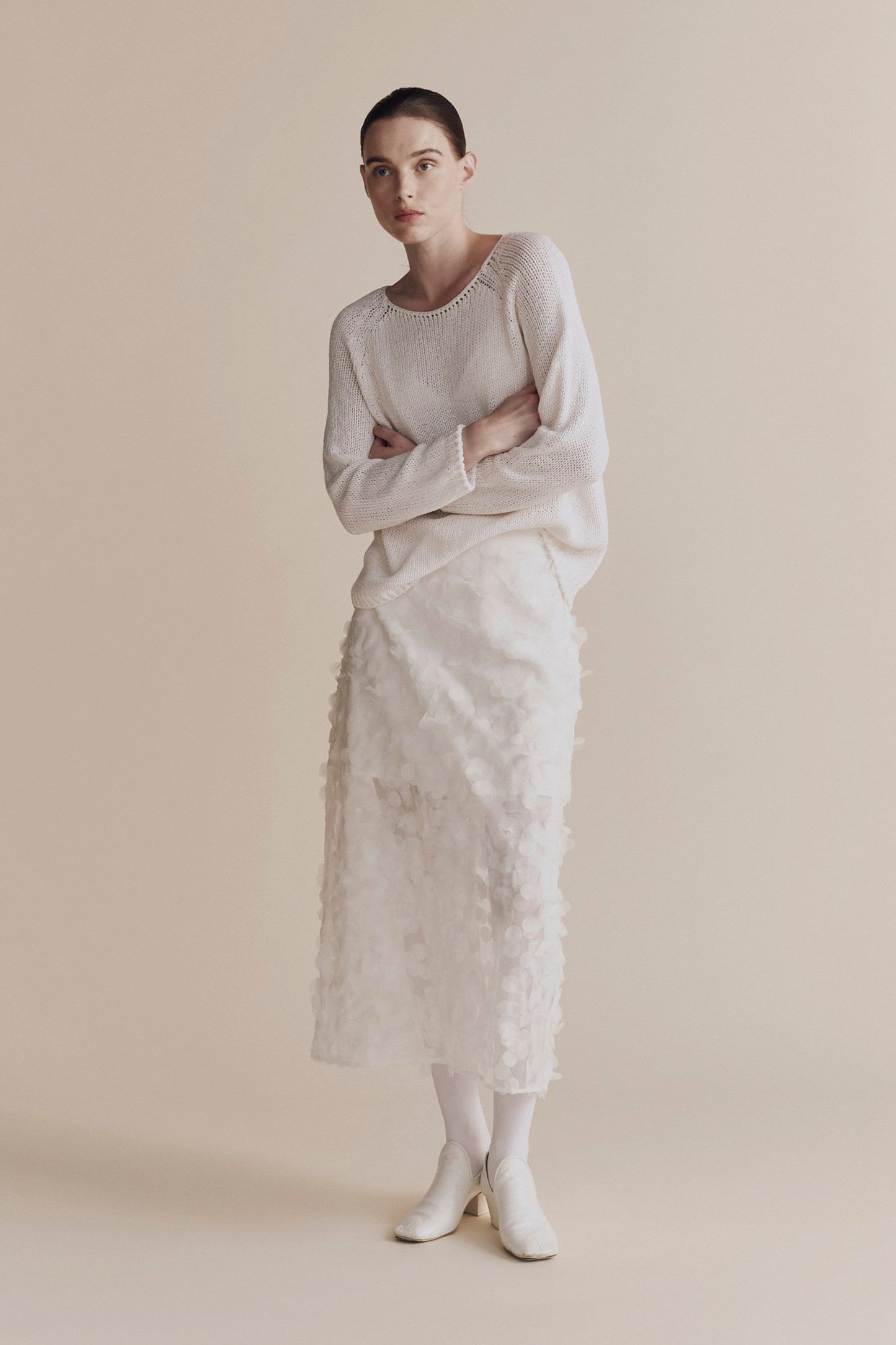 APPLIQUED MIDI SKIRT