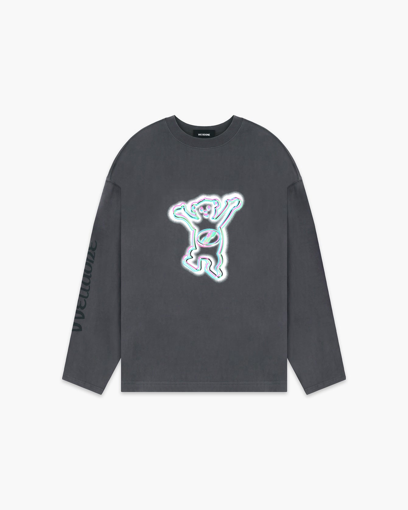 CHARCOAL COLORFUL TEDDY PRINT LONG-SLEEVED T-SHIRT
