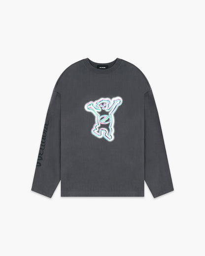 CHARCOAL COLORFUL TEDDY PRINT LONG-SLEEVED T-SHIRT