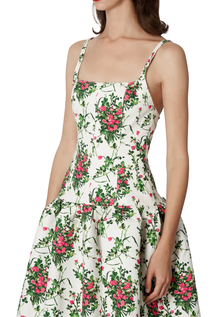 SPAGHETTI STRAP DROP WAIST MIDI FULL DRESS