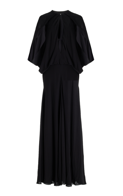 THE JILLIAN DEEP V CAPE DRESS W/ ELASTIC WAISTBAND