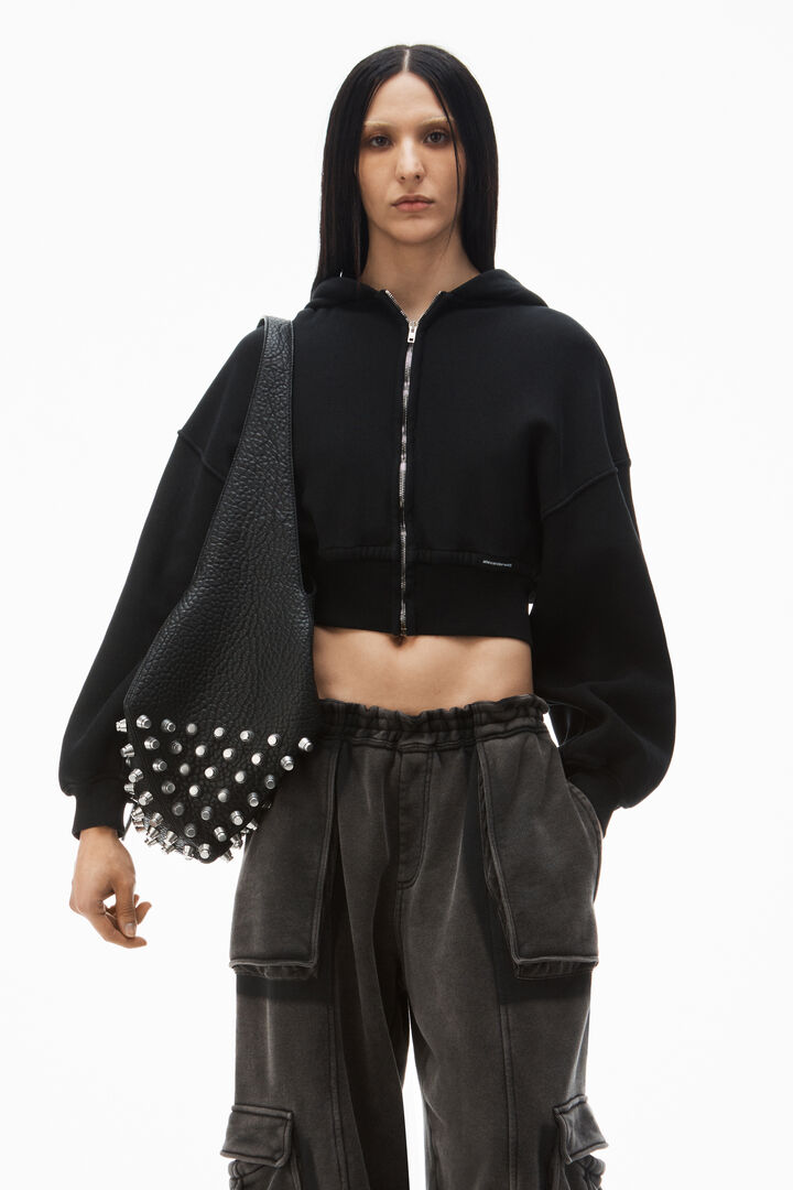 CROPPED ZIP UP HOODIE WITH BRANDED SEAM LABEL