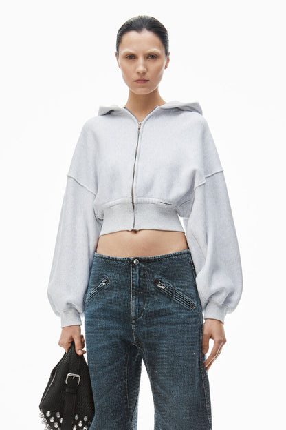 CROPPED ZIP UP HOODIE WITH BRANDED SEAM LABEL