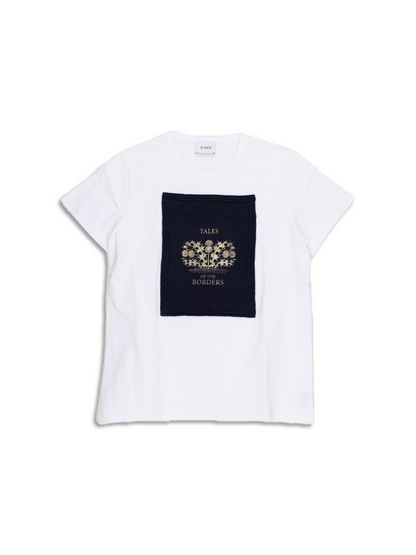 LADIES BOOK COVER PATCH ON T-SHIRT