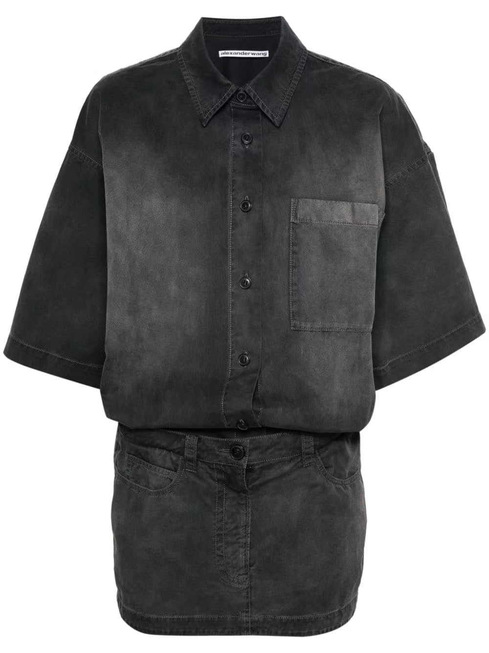 SHORT SLEEVE PRESTYLED MINI SHIRT DRESS