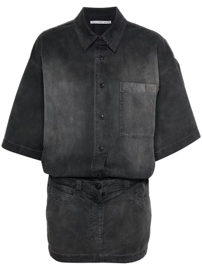 SHORT SLEEVE PRESTYLED MINI SHIRT DRESS