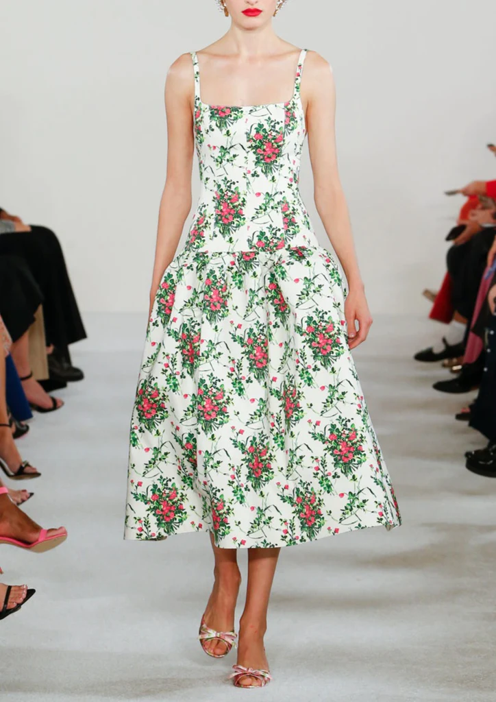 SPAGHETTI STRAP DROP WAIST MIDI FULL DRESS