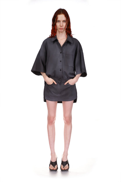 SHORT SLEEVE PRESTYLED MINI SHIRT DRESS