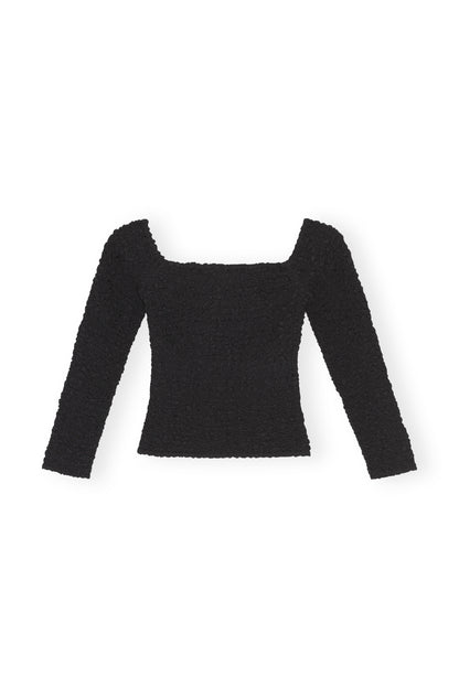 Cotton Poplin Off-shoulder Smock Blouse