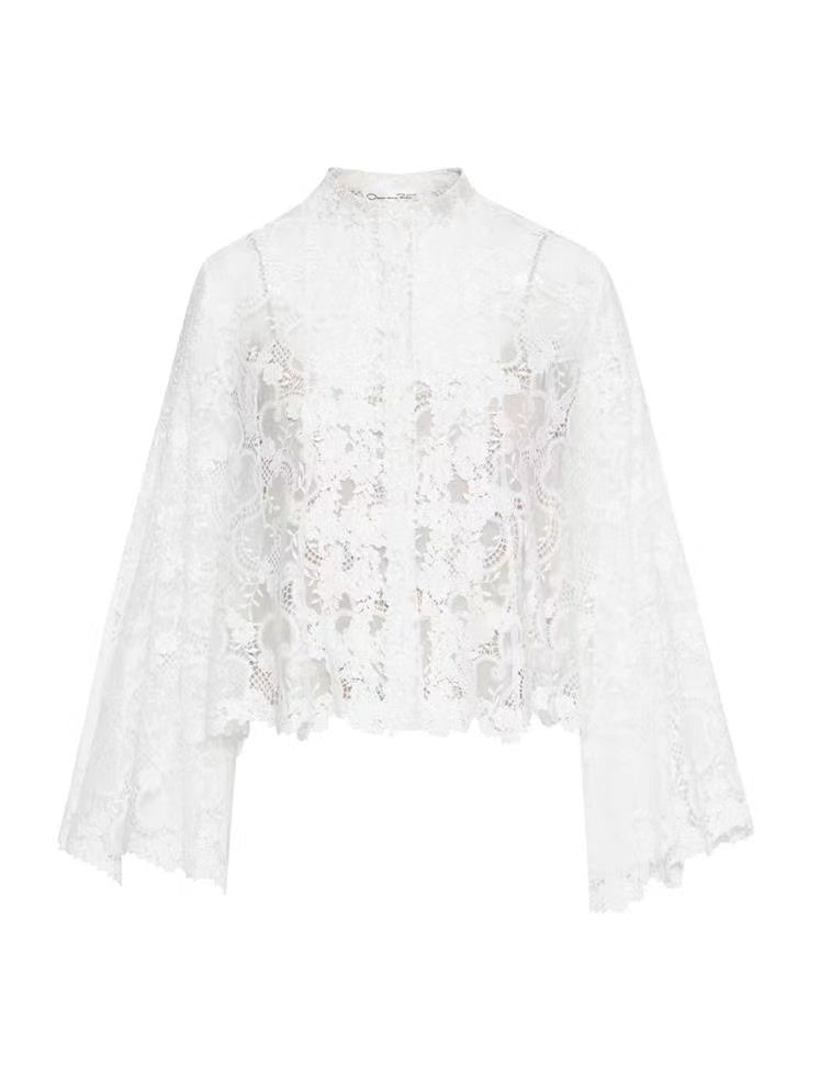 BRACELET SLEEVE GEO FLORAL LACE BLOUSE