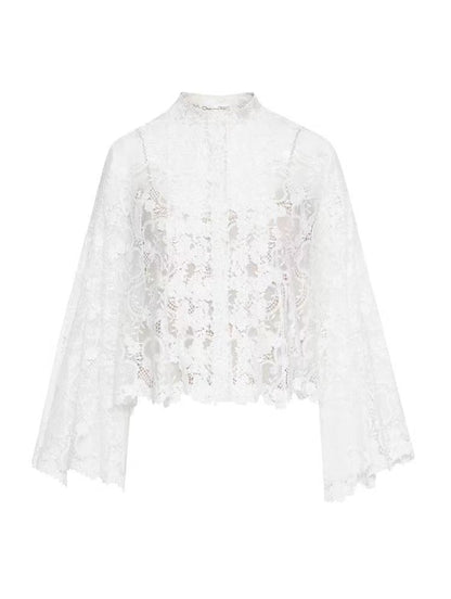 BRACELET SLEEVE GEO FLORAL LACE BLOUSE