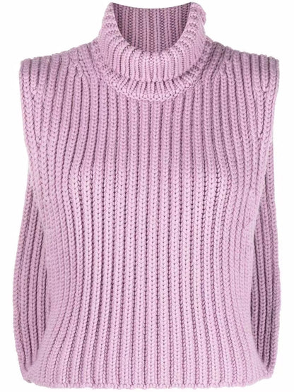 SLEEVELESS TURTLENECK WOOL SWEATER