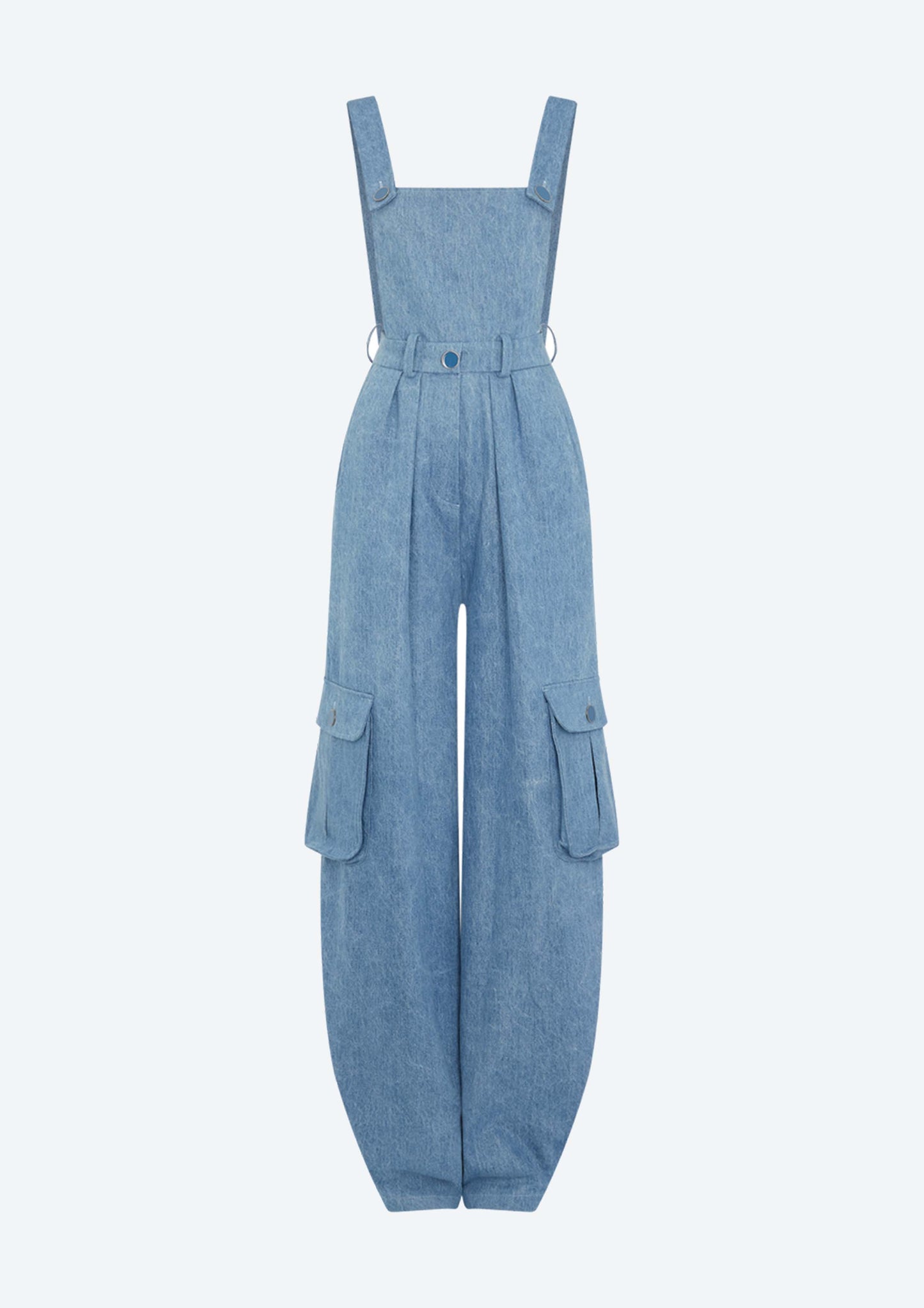OVERSIZED HIGH WAISTED CARGO OVERALLS - DENIM