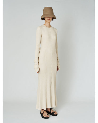 CREW NECK OPEN BACK RIBBED JERSEY DRESS