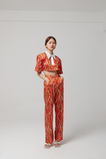 PRINTED CROPPED POLO - ORANGE SCARF