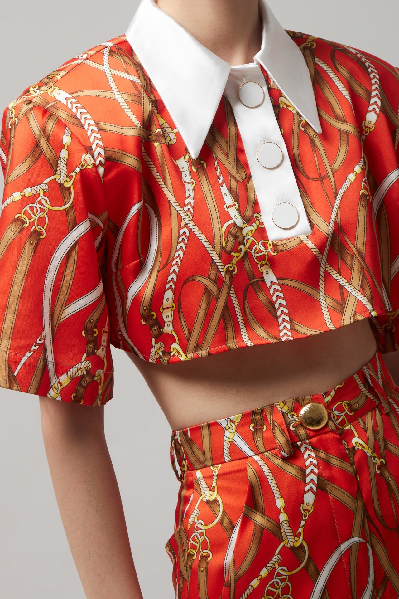 PRINTED CROPPED POLO - ORANGE SCARF