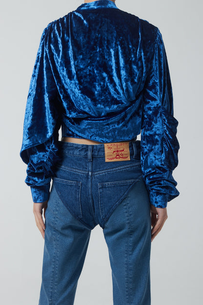 VELVET WRAP TOP ROYAL BLUE