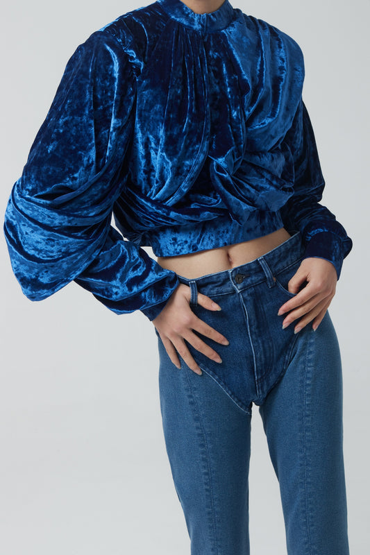 VELVET WRAP TOP ROYAL BLUE