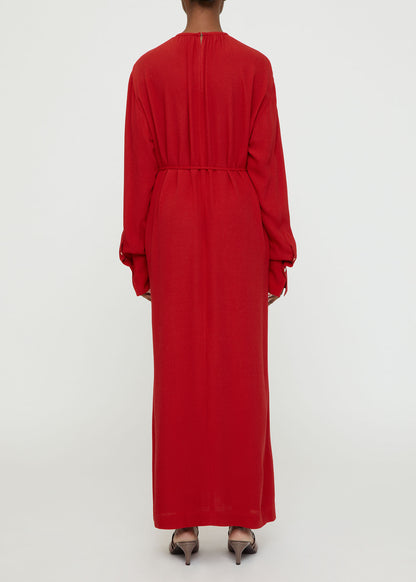 Gathered-Neck Crepe Dress