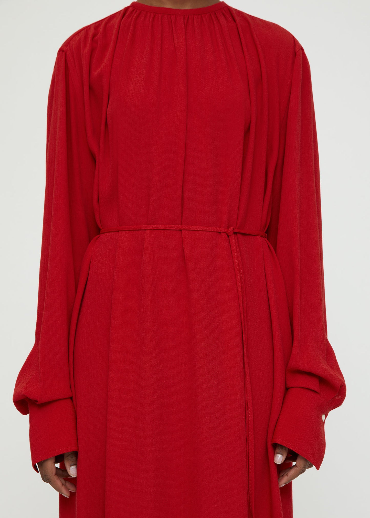 Gathered-Neck Crepe Dress