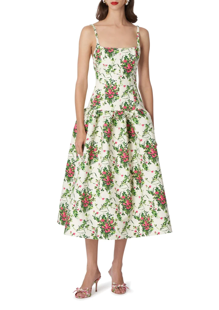 SPAGHETTI STRAP DROP WAIST MIDI FULL DRESS