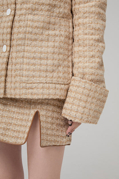 Cotton and Linen Blend Mini Skirt with Slit