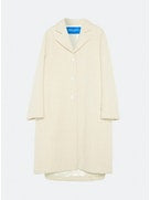 ECRU JACQUARD JERSEY COCOON COAT. BUTTONED ON THE FRONT. FULLY LINED