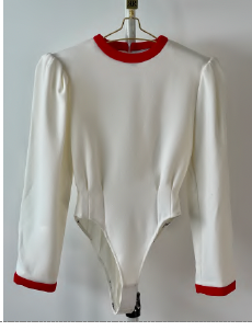 Wool Round Neck Bodysuit with Contrasted Details