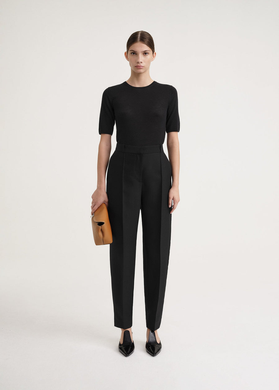 SEWN PLEAT COTTON WOOL TROUSERS