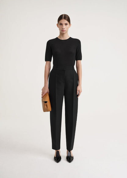 SEWN PLEAT COTTON WOOL TROUSERS