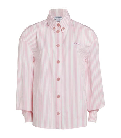 Striped Cotton Poplin Oversize Shirt with Logo