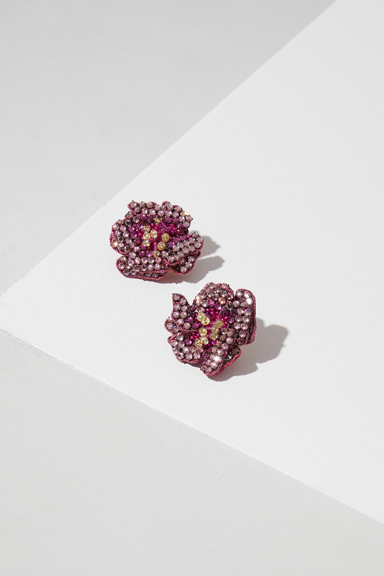 BEJEWELED FABRIC FLOWER EARRINGS