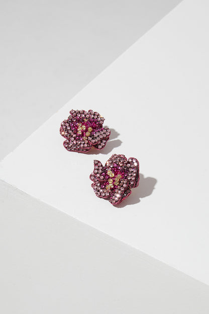 BEJEWELED FABRIC FLOWER EARRINGS