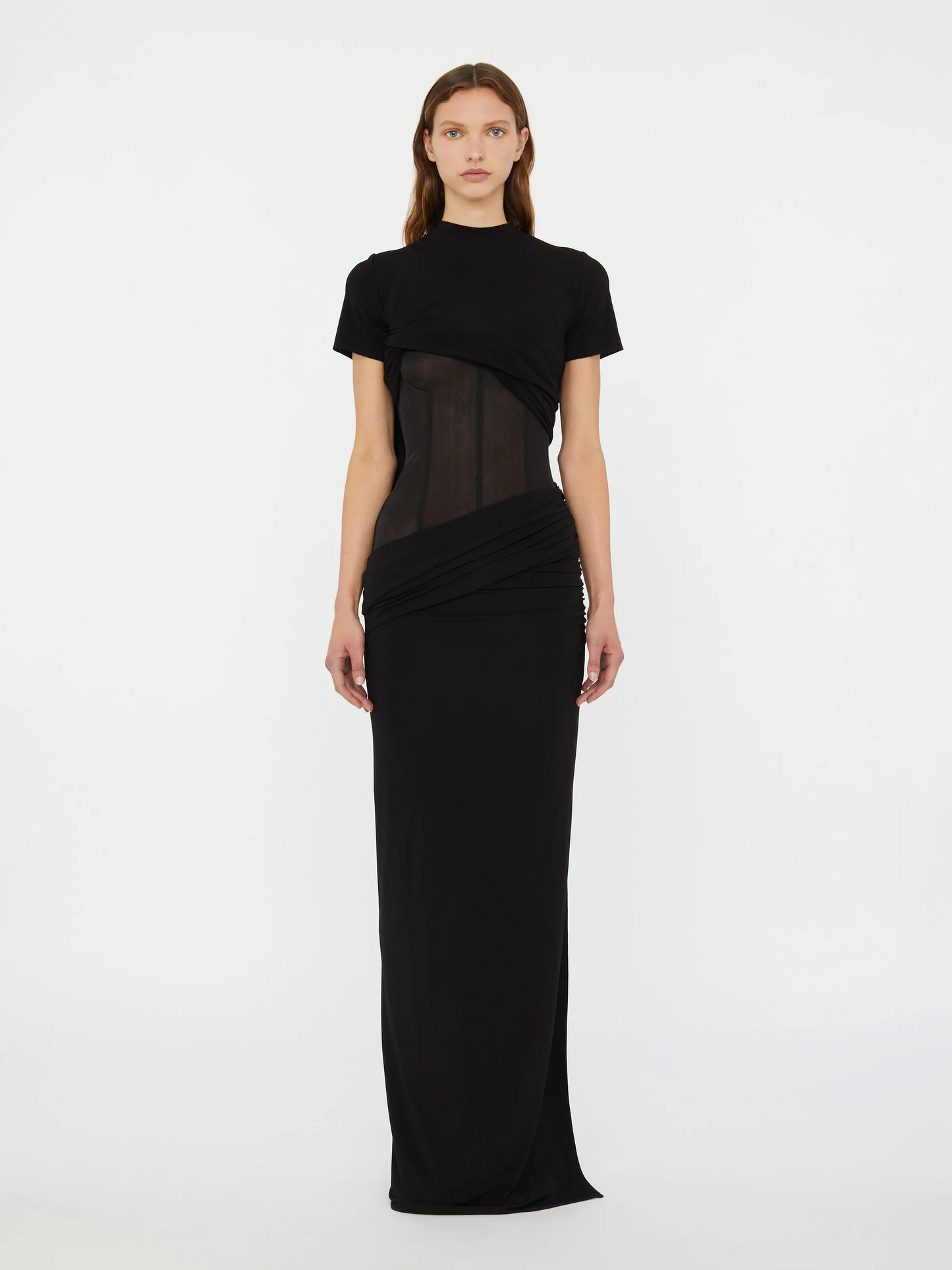 COILED JERSEY CORSETED L/S TEE