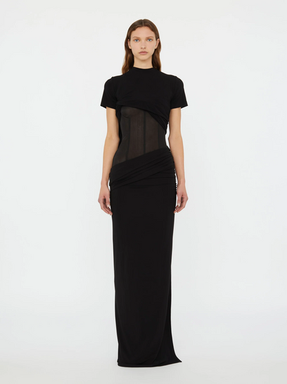 COILED JERSEY CORSETED L/S TEE