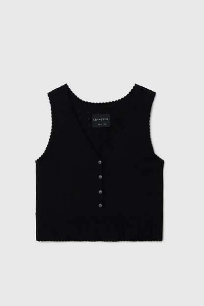 ORGANIC COTTON POINTELLE WAISTCOAT BLACK
