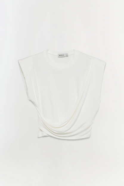 ESTELLE CLEAN STRETCH JERSEY WRAP FRONT CROP T SHIRT