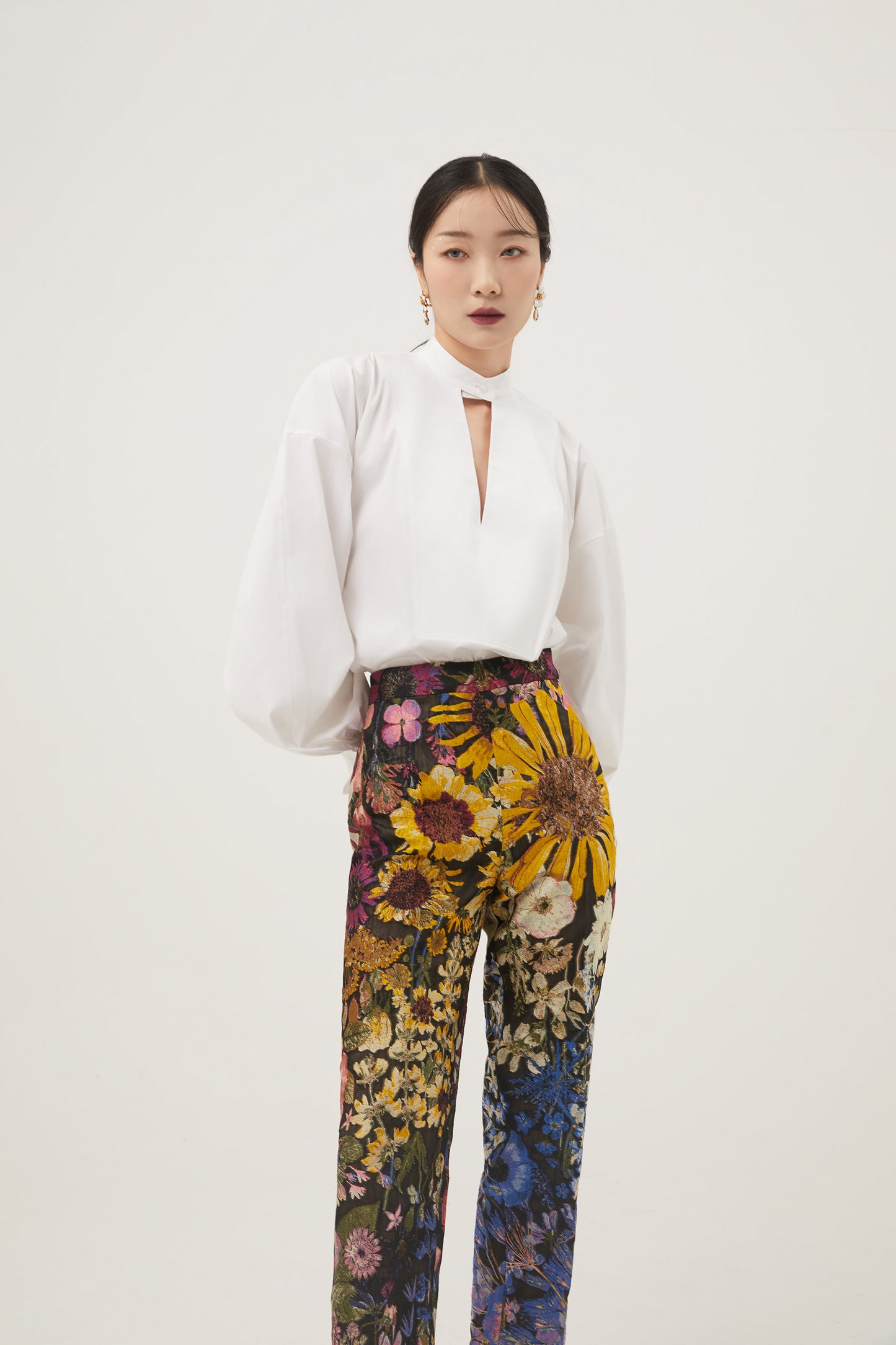 COTTON POPLIN BALLOON SLEEVE SHIRT