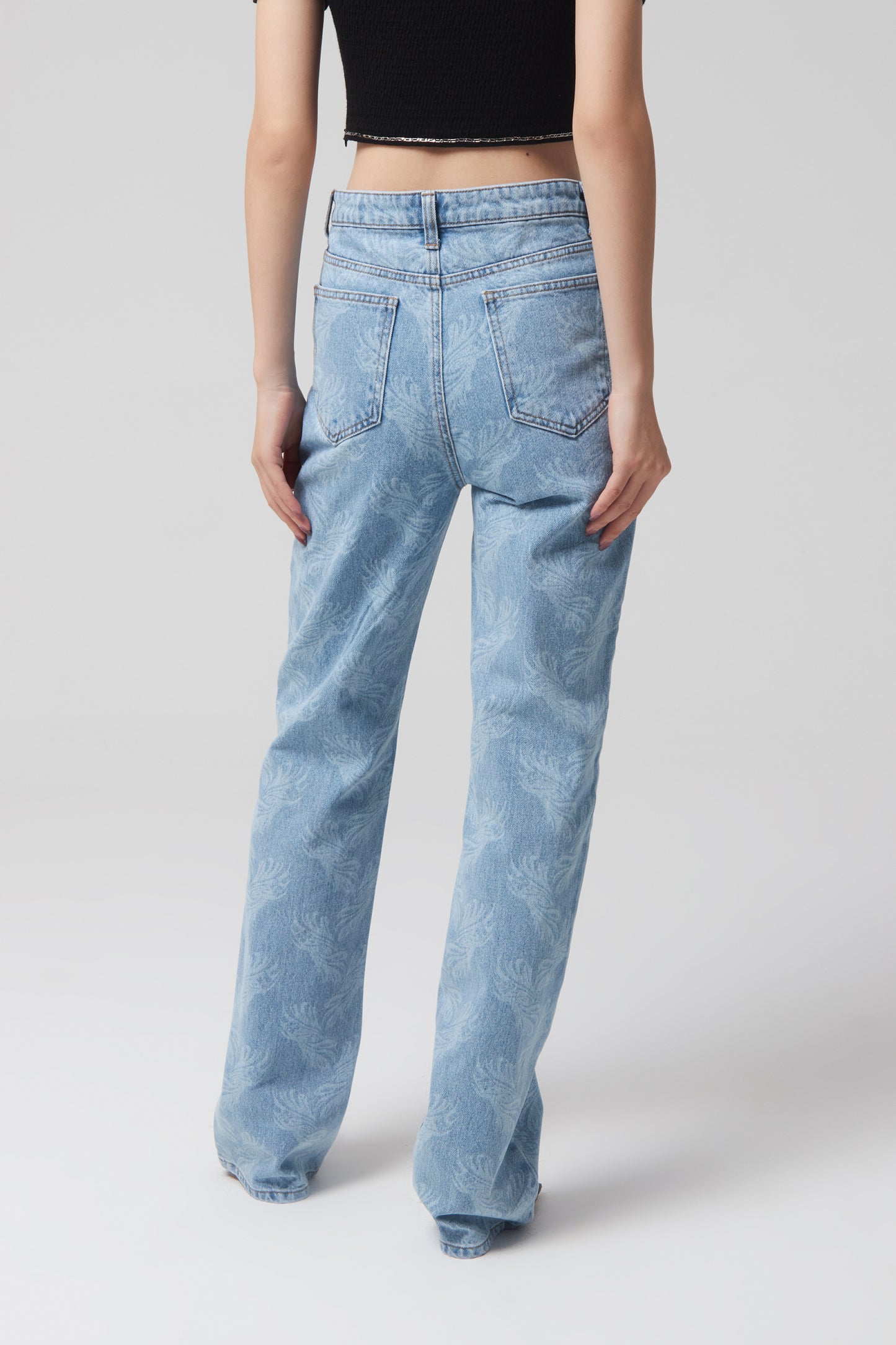ALLOVER PRINTED SEMI BOOTCUT DENIM PANTS
