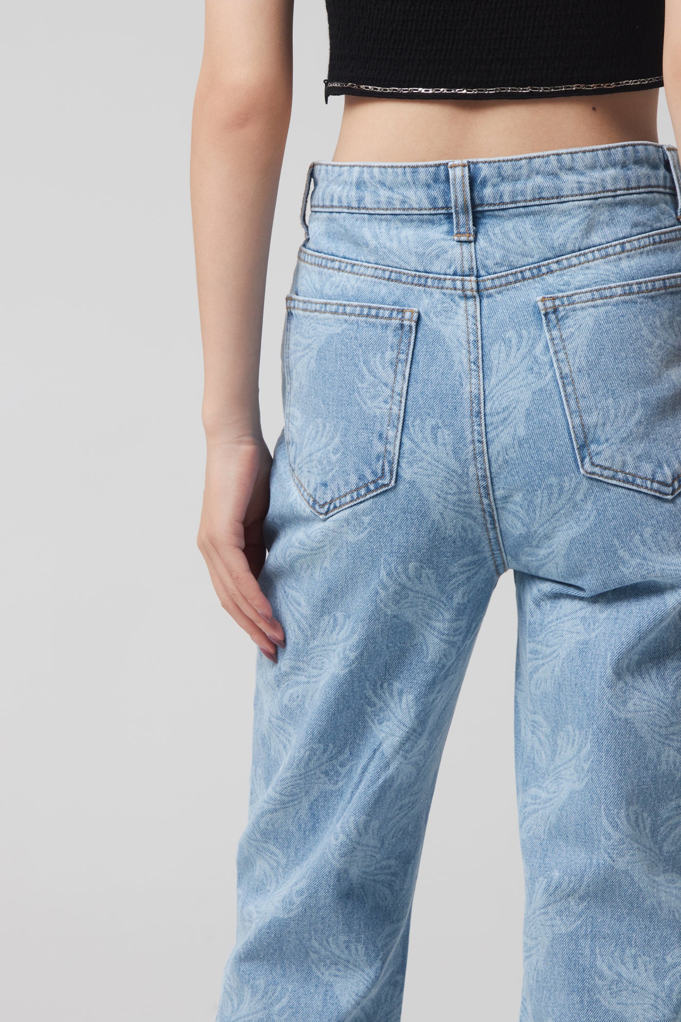 ALLOVER PRINTED SEMI BOOTCUT DENIM PANTS