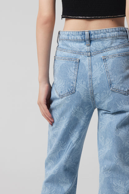 ALLOVER PRINTED SEMI BOOTCUT DENIM PANTS